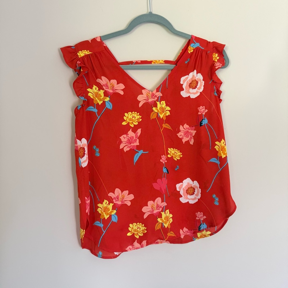 LOFT Orange Floral Women's Sleeveless Blouse, Size XS